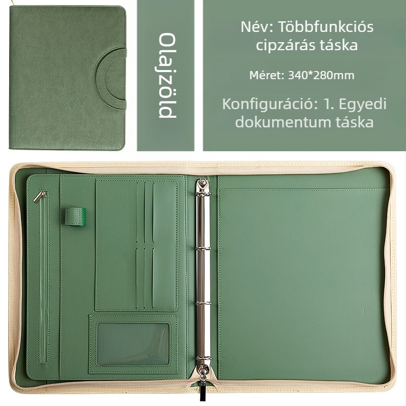 Spot multifunkcionális A4-es mappa PU bőr laza levelű cipzáras táska irodai üzleti táska menedzser mappa egyedi nagykereskedelem