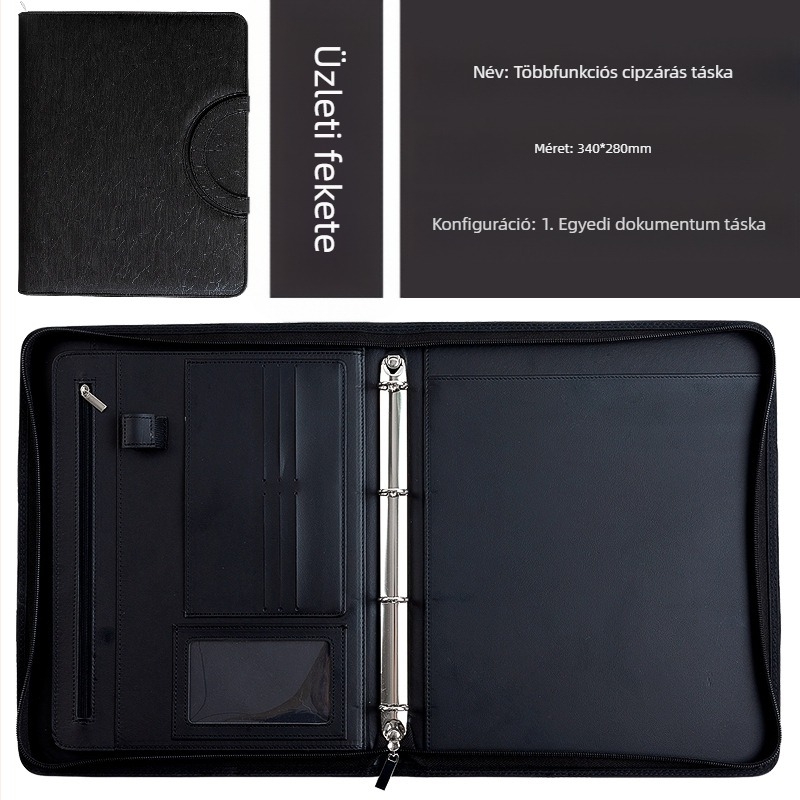 Spot multifunkcionális A4-es mappa PU bőr laza levelű cipzáras táska irodai üzleti táska menedzser mappa egyedi nagykereskedelem