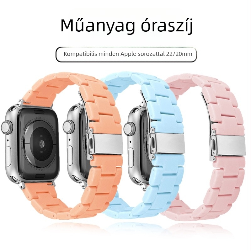 Alkalmas Huawei Samsung háromcsíkos műanyag óraszíj szivárvány tiszta színű Apple iWatch műanyag óraszíjhoz