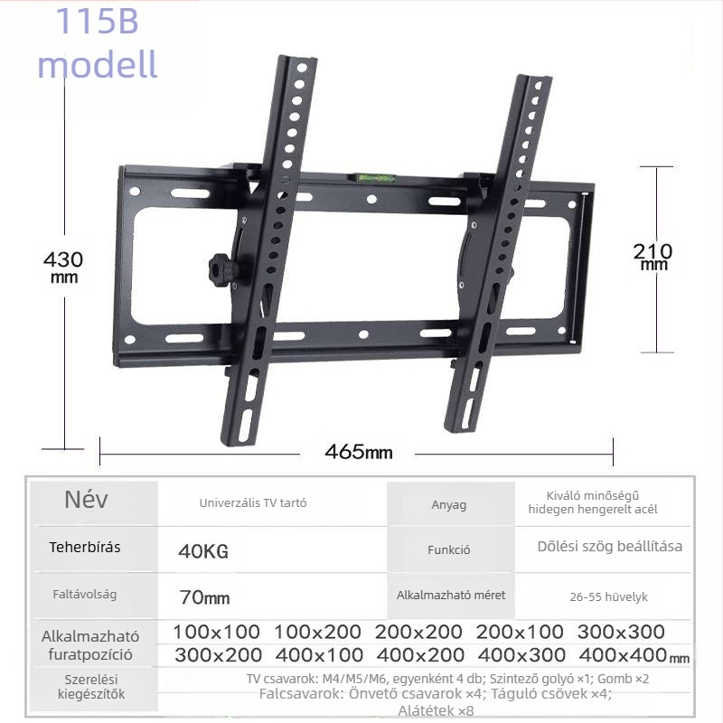 TV-tartó, TV-állvány, TV-állvány, teleszkópos TV-állvány, 14-120 hüvelykes, nagykereskedelmi árú fali tartó