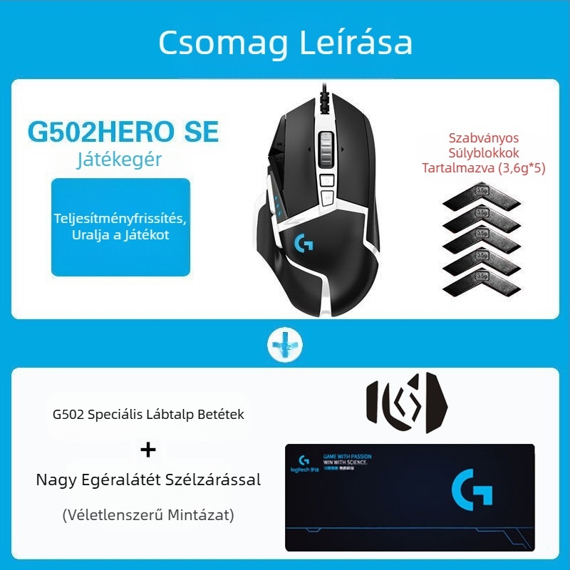Logitech G502HERO vezetékes játék egér Master SE elektromos verseny mechanikus ellensúly evés csirke cf makró programozás kicsomagolás