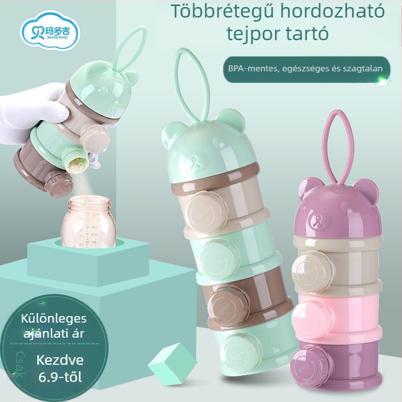 Hordozható baba tejpor doboz, táplálékkiegészítő, baba csomagolás, kis méretű rizspor doboz, lezárt tejpor tároló tartály