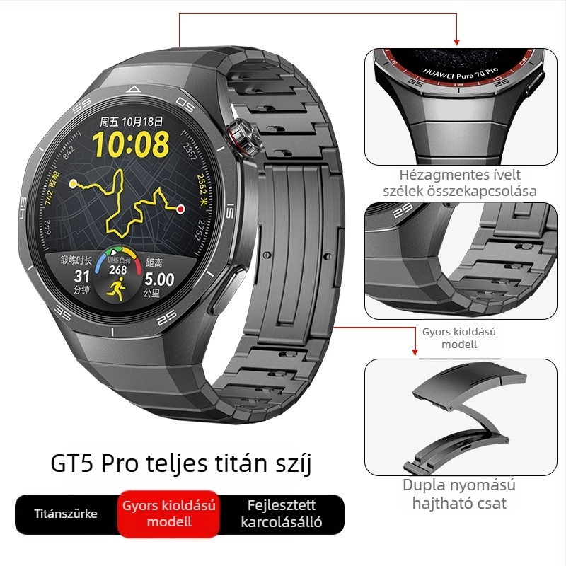 Alkalmas Huawei Gt5/Pro Watch titánötvözet tiszta titán szíjhoz Gt4/Watch5/4/6 üzleti stílusú óraszíjhoz