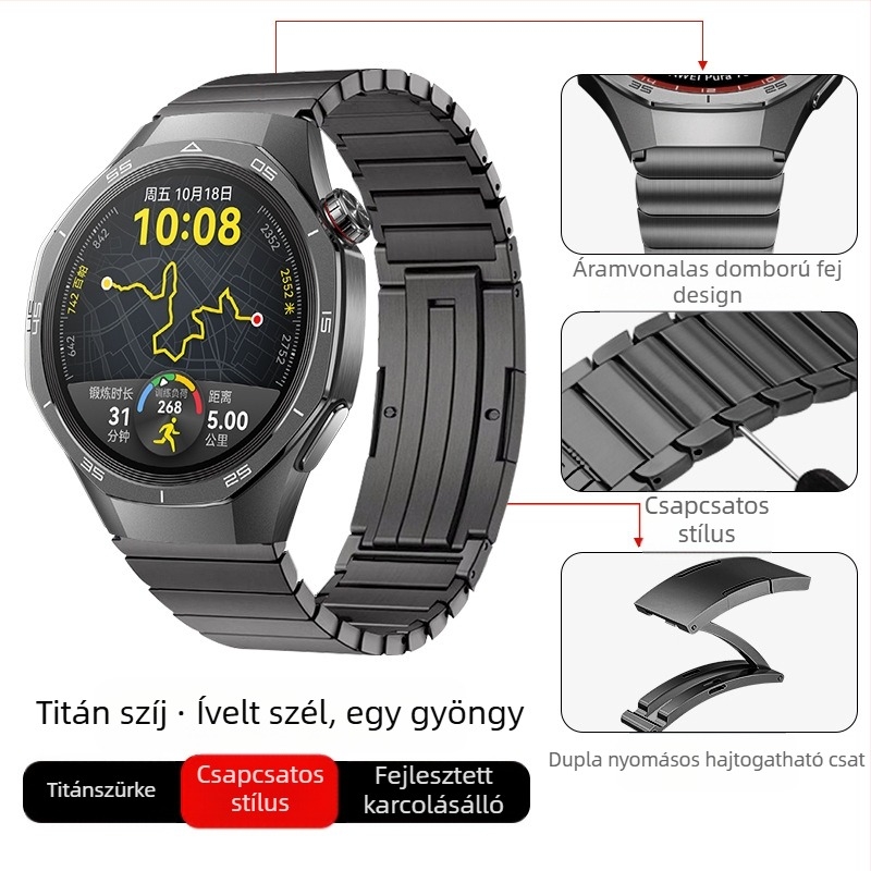 Alkalmas Huawei Gt5/Pro Watch titánötvözet tiszta titán szíjhoz Gt4/Watch5/4/6 üzleti stílusú óraszíjhoz