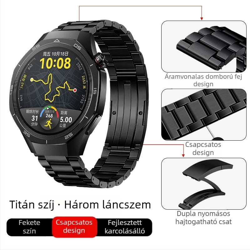 Alkalmas Huawei Gt5/Pro Watch titánötvözet tiszta titán szíjhoz Gt4/Watch5/4/6 üzleti stílusú óraszíjhoz