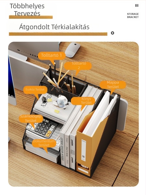 Könyves állvány asztali irattartó fém tároló állvány doboz adattároló többrétegű irattartó mappa irattároló állvány