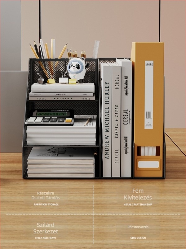 Könyves állvány asztali irattartó fém tároló állvány doboz adattároló többrétegű irattartó mappa irattároló állvány