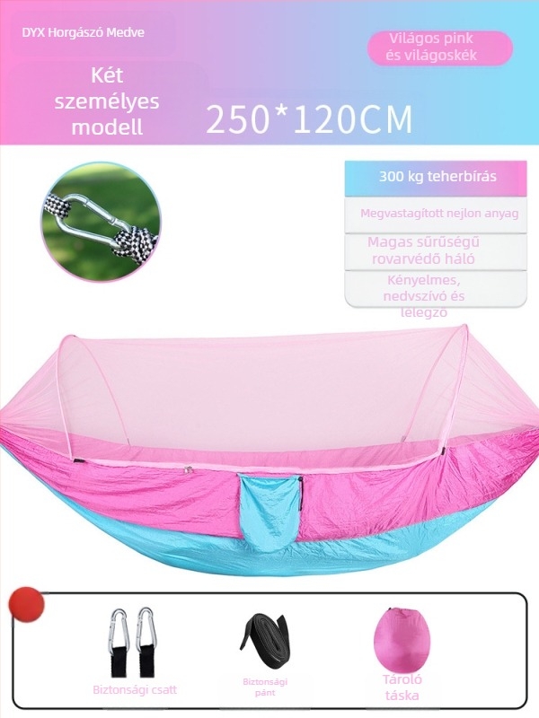 Kemping függőágy kültéri borulásgátló nyári egy- és kétszemélyes kempingtárgy szúnyoghálóval háztartási szúnyogvédelmi hinta függőágy