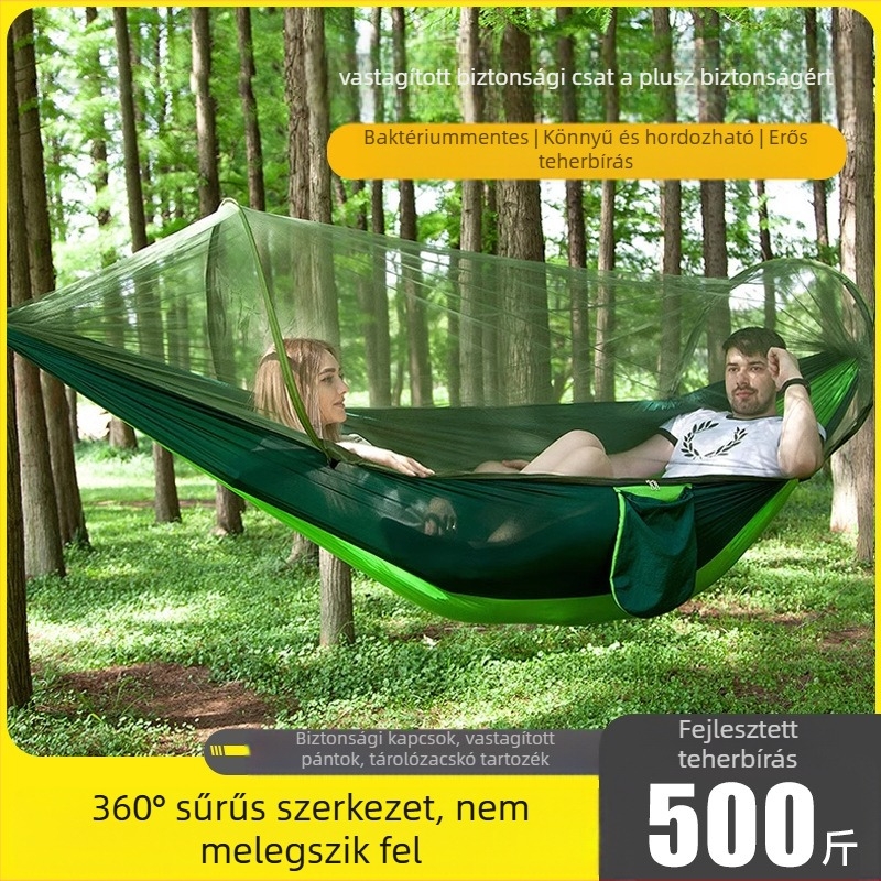 Kemping függőágy kültéri borulásgátló nyári egy- és kétszemélyes kempingtárgy szúnyoghálóval háztartási szúnyogvédelmi hinta függőágy