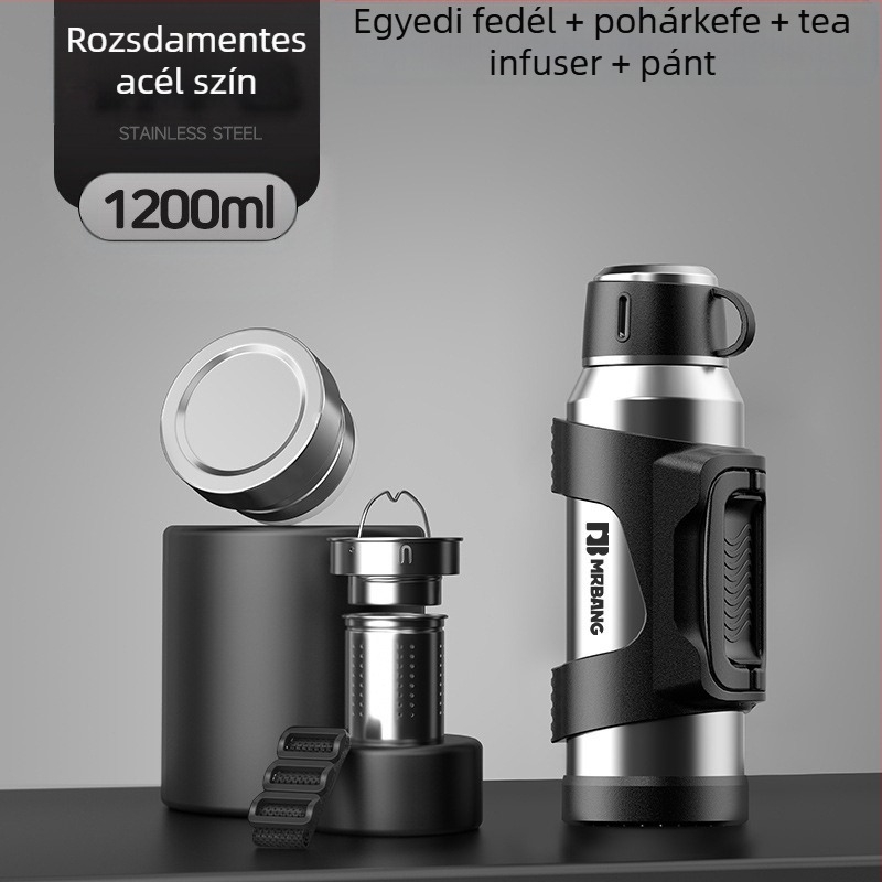 Termoszkanna 316 kültéri nagy kapacitású termosz hordozható termoszkanna autóba teáskannával, szűrővel, tea termoszkanna