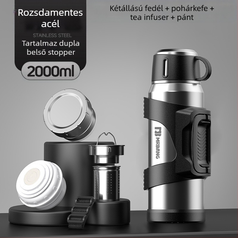 Termoszkanna 316 kültéri nagy kapacitású termosz hordozható termoszkanna autóba teáskannával, szűrővel, tea termoszkanna