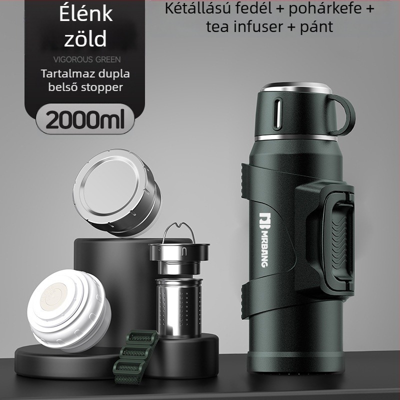 Termoszkanna 316 kültéri nagy kapacitású termosz hordozható termoszkanna autóba teáskannával, szűrővel, tea termoszkanna