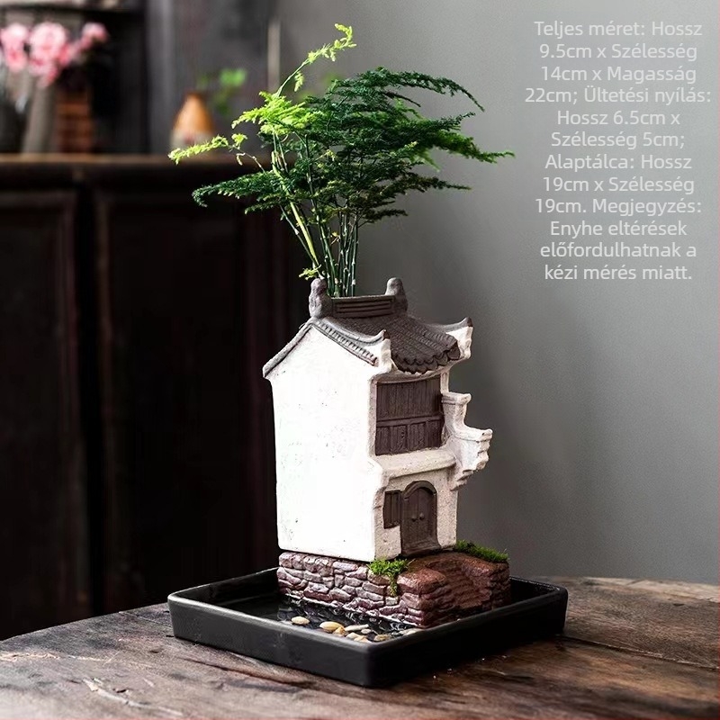 Jiangnan ház bambusz virágcserép dekoráció retro kreatív zöld növény virágcserép akvárium táj otthoni iroda dekoráció