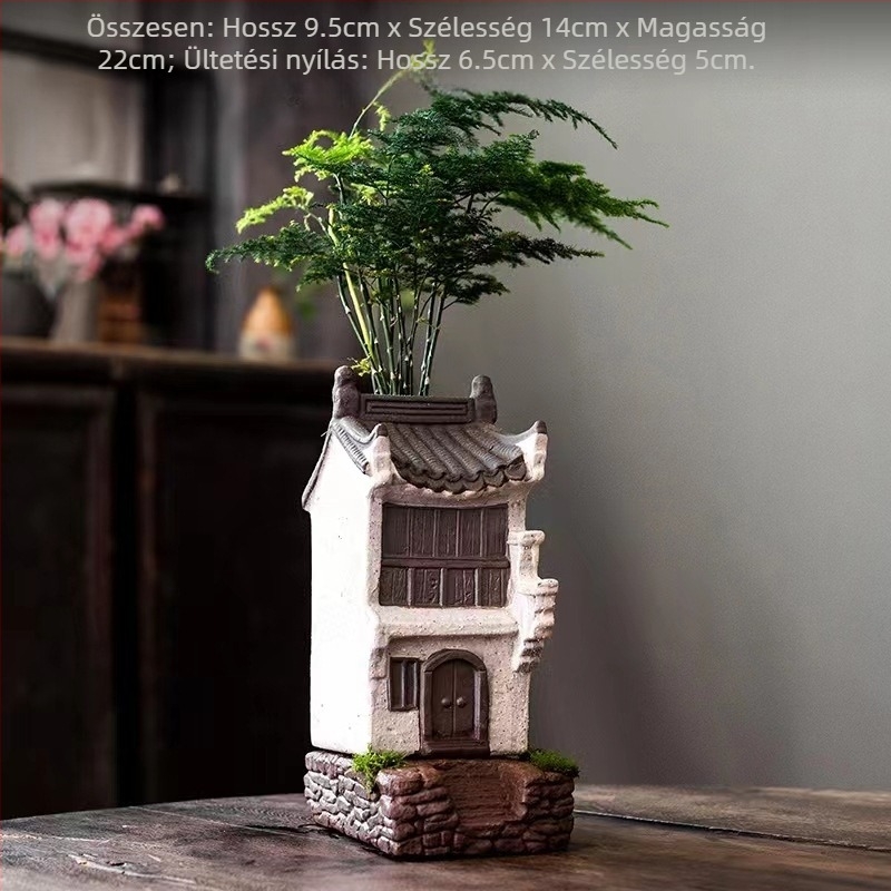 Jiangnan ház bambusz virágcserép dekoráció retro kreatív zöld növény virágcserép akvárium táj otthoni iroda dekoráció