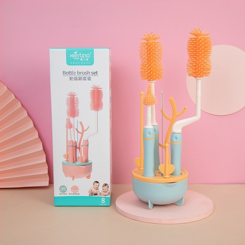 Külkereskedelmi export szilikon palackkefe hosszú fogantyúval tisztító kefe kombináció 360 fokban forgó tisztító palackkefe öltöny