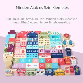 cpc gyermek fa építőkockák város utcakép színes karakter állat autó nagy részecske építőkockák hordós játék