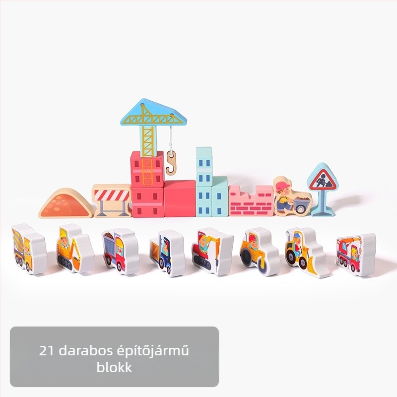 cpc gyermek fa építőkockák város utcakép színes karakter állat autó nagy részecske építőkockák hordós játék