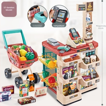 Határokon átnyúló gyermek szimulációs szupermarket fagylalt bevásárlókocsi készlet hitelkártya-szkenner családi pénztáros szupermarket játékok