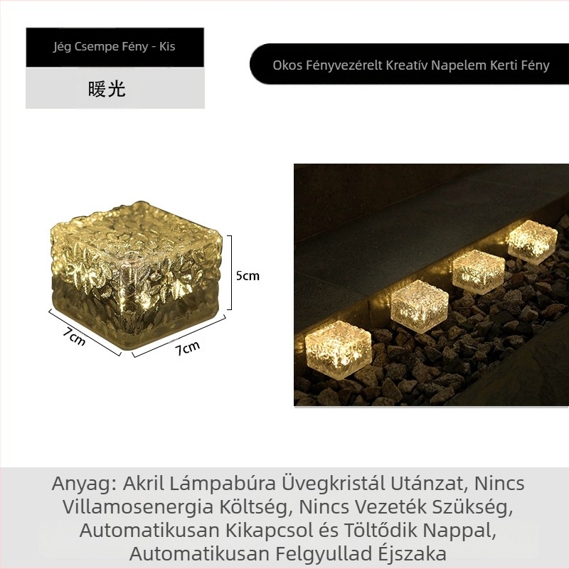 Napelemes LED jégcsempe lámpa üvegutánzat kültéri udvari állólámpa kerti táj dekorációs földalatti lámpa kempinglámpa
