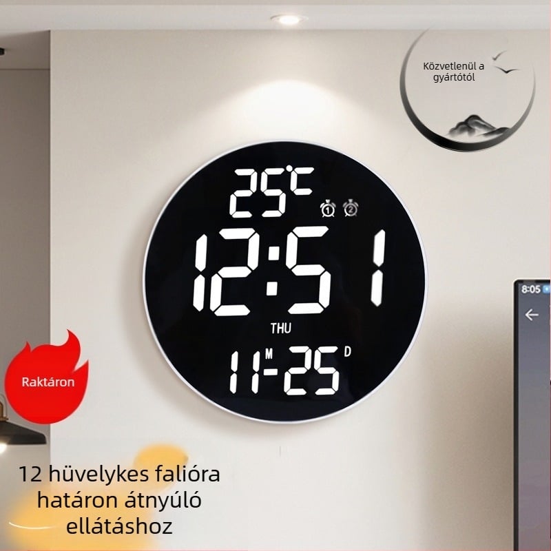 Határokon átnyúló 12 hüvelykes elektronikus falióra digitális naptár nappali szundi ébresztőóra diák visszaszámláló kreatív kerek óra