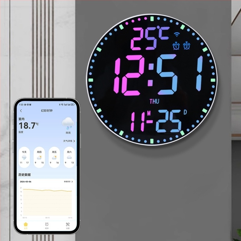 Határokon átnyúló 12 hüvelykes elektronikus falióra digitális naptár nappali szundi ébresztőóra diák visszaszámláló kreatív kerek óra