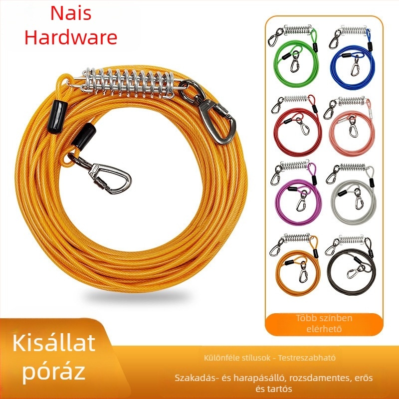 Háziállat acéldrót póráz harapásgátló húzókötél meghosszabbított acéldrót kötél kutyapóráz vastagított 20 lábas kültéri kutyapóráz