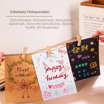 Üres kártya, kemény papír, fehér, kézzel festett karácsonyi képeslap, könyvjelző, angol szójegyzetek, üdvözlőlap-papír