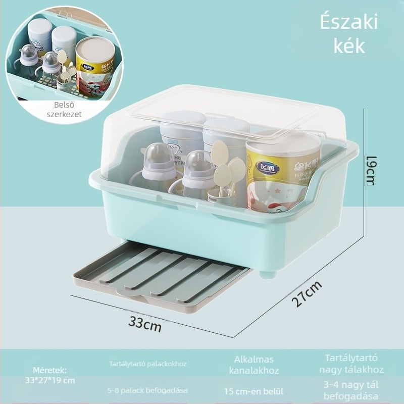 Cumisüveg tároló doboz, babakellékek, pormentes lefolyótartó fedéllel, baba étkészlet, játékok, újszülött étrend-kiegészítő tároló doboz