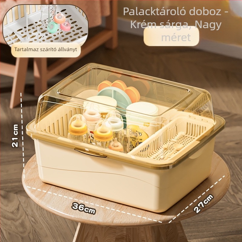 Cumisüveg tároló doboz, babakellékek, pormentes lefolyótartó fedéllel, baba étkészlet, játékok, újszülött étrend-kiegészítő tároló doboz