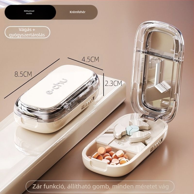 Tablettavágó, Tablettaelválasztó, Negyedtabletta-vágó, Precíz tablettavágó, A tablettákat két részre vágja, Hordozható tablettarendező