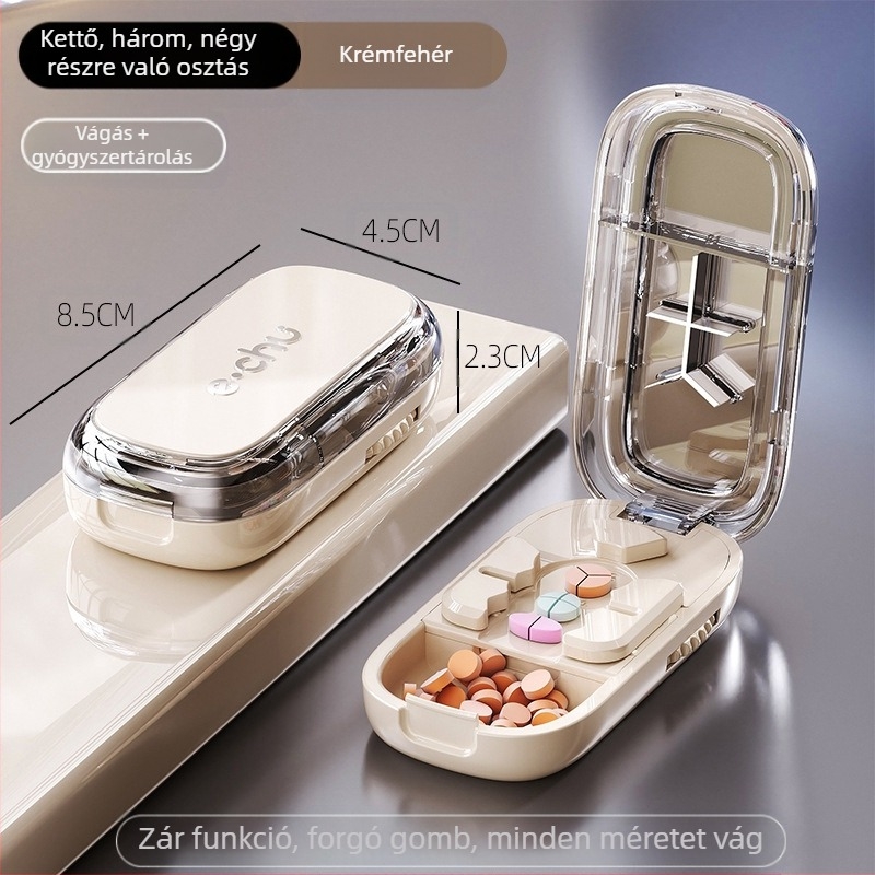 Tablettavágó, Tablettaelválasztó, Negyedtabletta-vágó, Precíz tablettavágó, A tablettákat két részre vágja, Hordozható tablettarendező