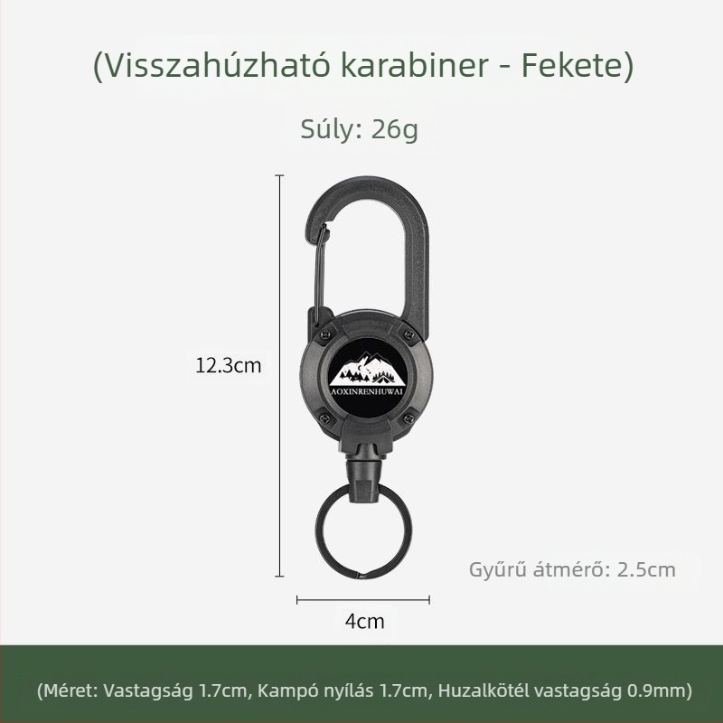 Kültéri kemping taktikai visszahúzható csattal acél drótkötél multifunkcionális kulcstartó kemping visszapattanásgátló kötél visszahúzható