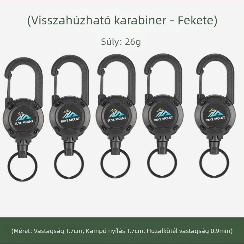 Kültéri kemping taktikai visszahúzható csattal acél drótkötél multifunkcionális kulcstartó kemping visszapattanásgátló kötél visszahúzható