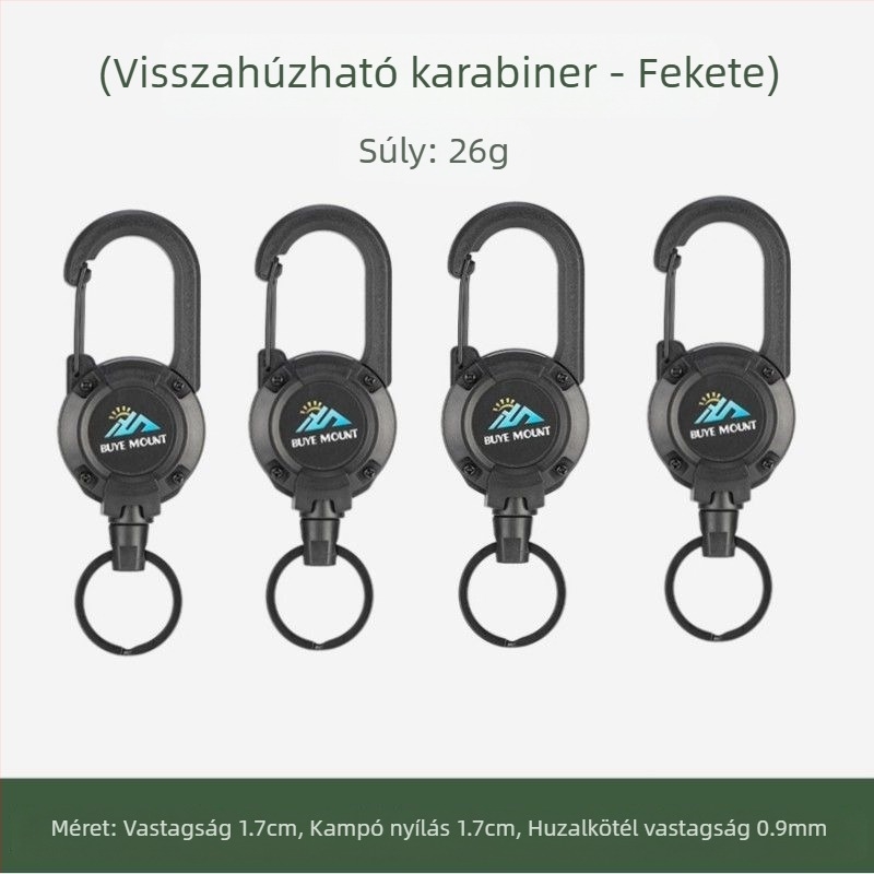 Kültéri kemping taktikai visszahúzható csattal acél drótkötél multifunkcionális kulcstartó kemping visszapattanásgátló kötél visszahúzható