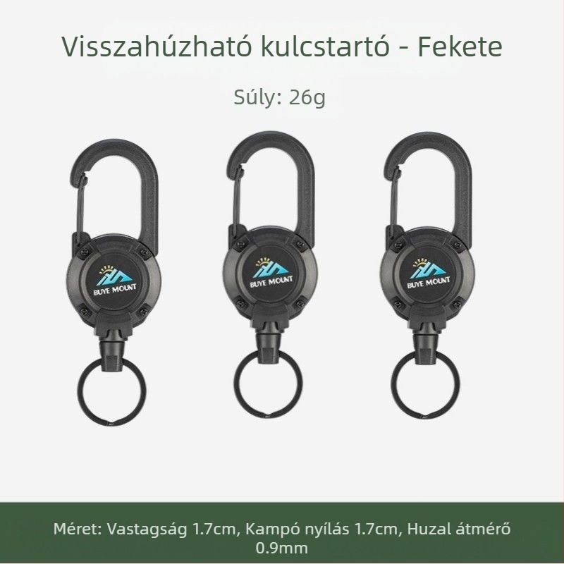 Kültéri kemping taktikai visszahúzható csattal acél drótkötél multifunkcionális kulcstartó kemping visszapattanásgátló kötél visszahúzható
