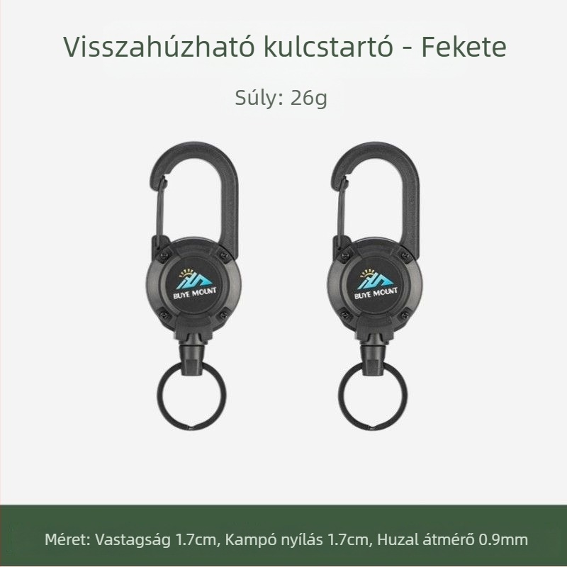 Kültéri kemping taktikai visszahúzható csattal acél drótkötél multifunkcionális kulcstartó kemping visszapattanásgátló kötél visszahúzható