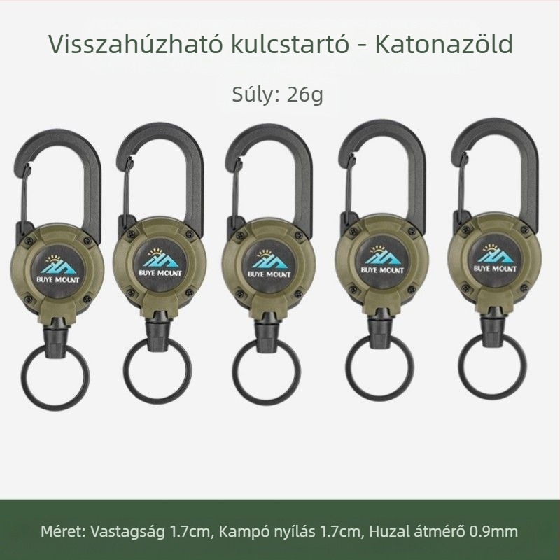 Kültéri kemping taktikai visszahúzható csattal acél drótkötél multifunkcionális kulcstartó kemping visszapattanásgátló kötél visszahúzható