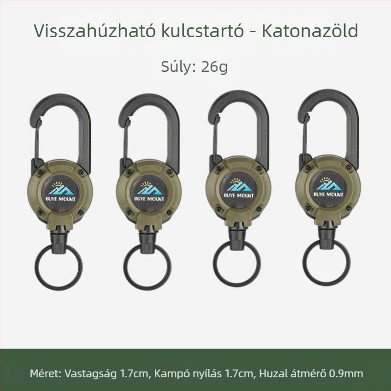 Kültéri kemping taktikai visszahúzható csattal acél drótkötél multifunkcionális kulcstartó kemping visszapattanásgátló kötél visszahúzható