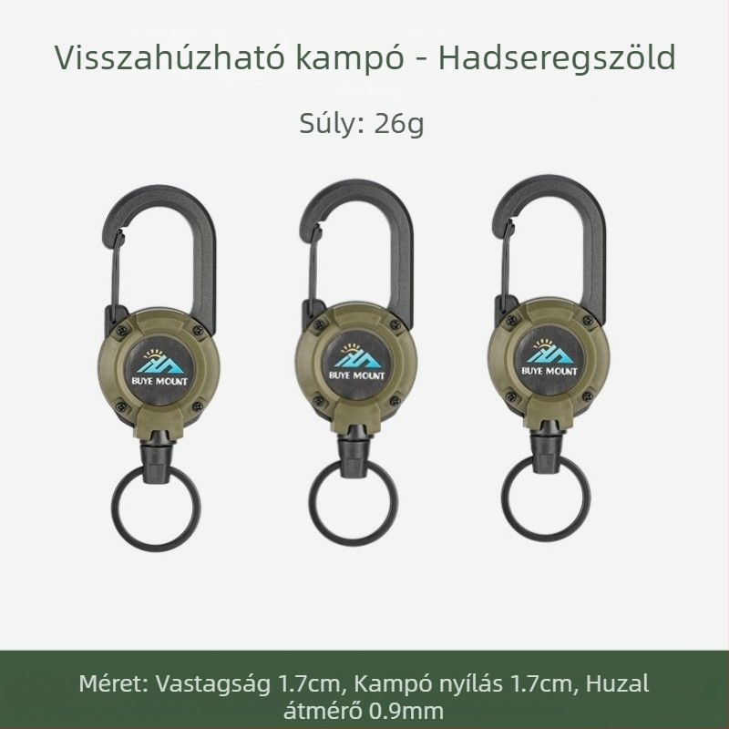 Kültéri kemping taktikai visszahúzható csattal acél drótkötél multifunkcionális kulcstartó kemping visszapattanásgátló kötél visszahúzható