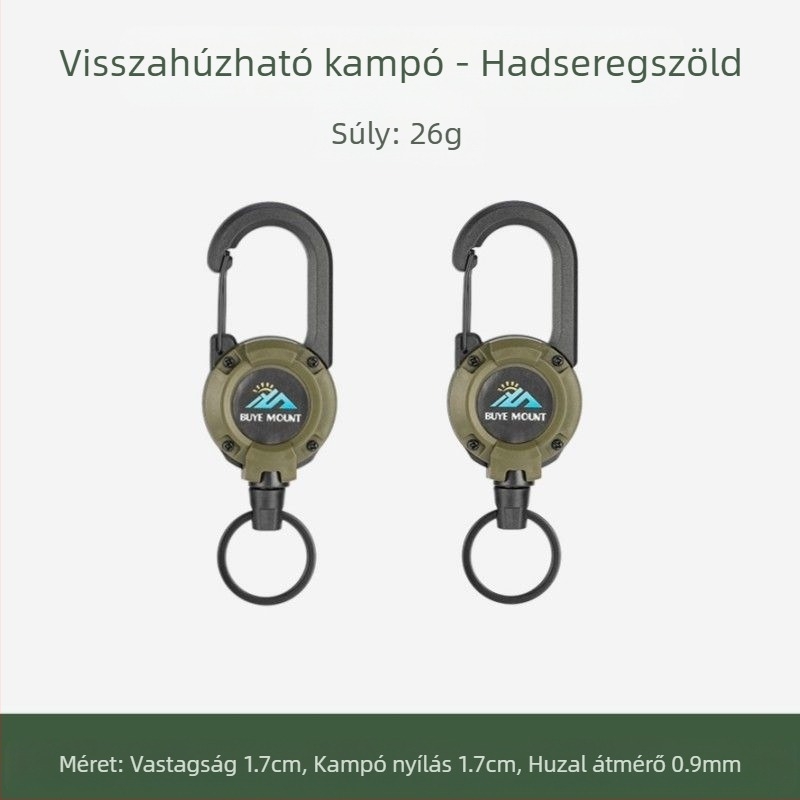Kültéri kemping taktikai visszahúzható csattal acél drótkötél multifunkcionális kulcstartó kemping visszapattanásgátló kötél visszahúzható