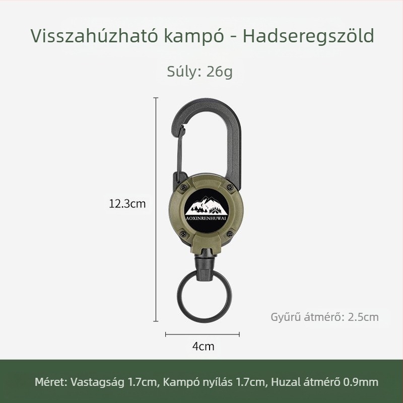 Kültéri kemping taktikai visszahúzható csattal acél drótkötél multifunkcionális kulcstartó kemping visszapattanásgátló kötél visszahúzható