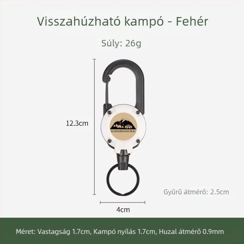 Kültéri kemping taktikai visszahúzható csattal acél drótkötél multifunkcionális kulcstartó kemping visszapattanásgátló kötél visszahúzható