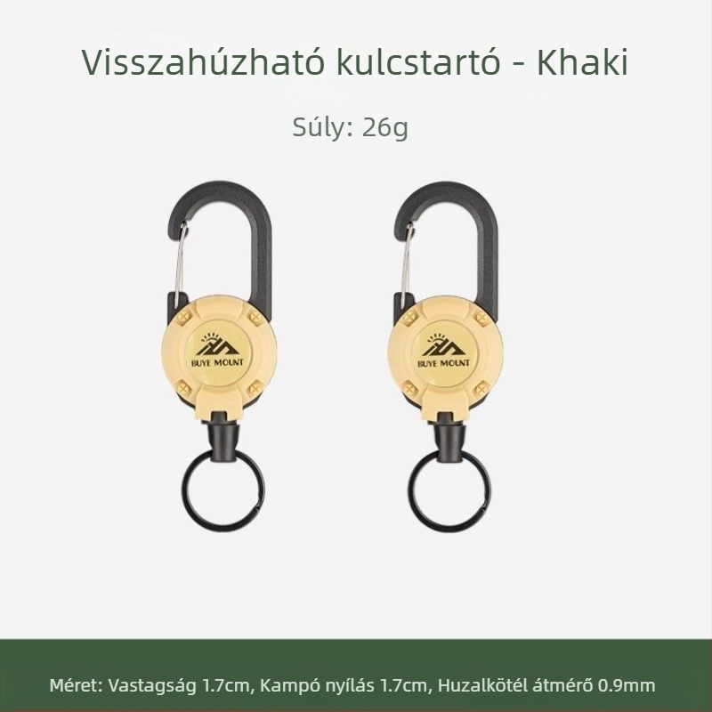 Kültéri kemping taktikai visszahúzható csattal acél drótkötél multifunkcionális kulcstartó kemping visszapattanásgátló kötél visszahúzható