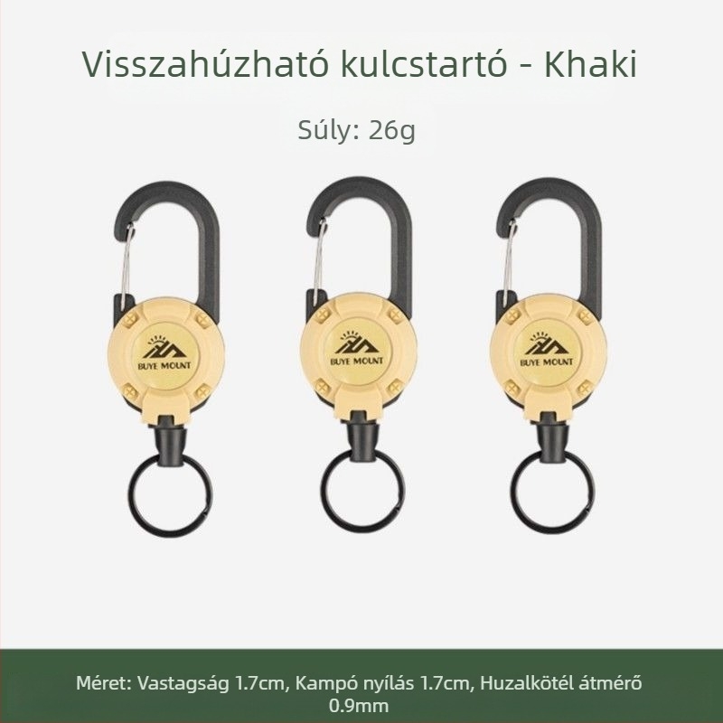 Kültéri kemping taktikai visszahúzható csattal acél drótkötél multifunkcionális kulcstartó kemping visszapattanásgátló kötél visszahúzható