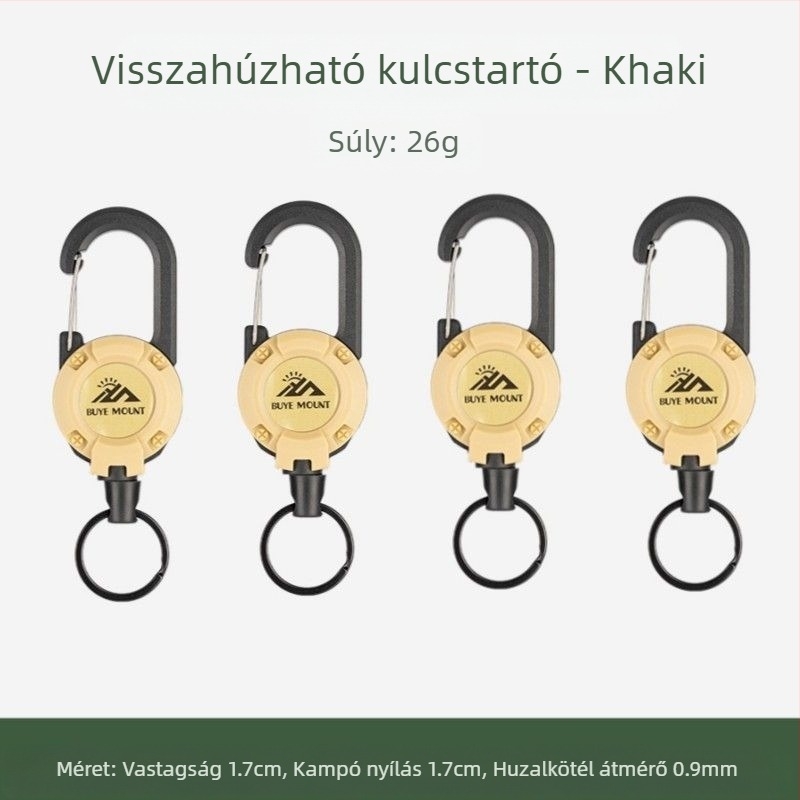 Kültéri kemping taktikai visszahúzható csattal acél drótkötél multifunkcionális kulcstartó kemping visszapattanásgátló kötél visszahúzható