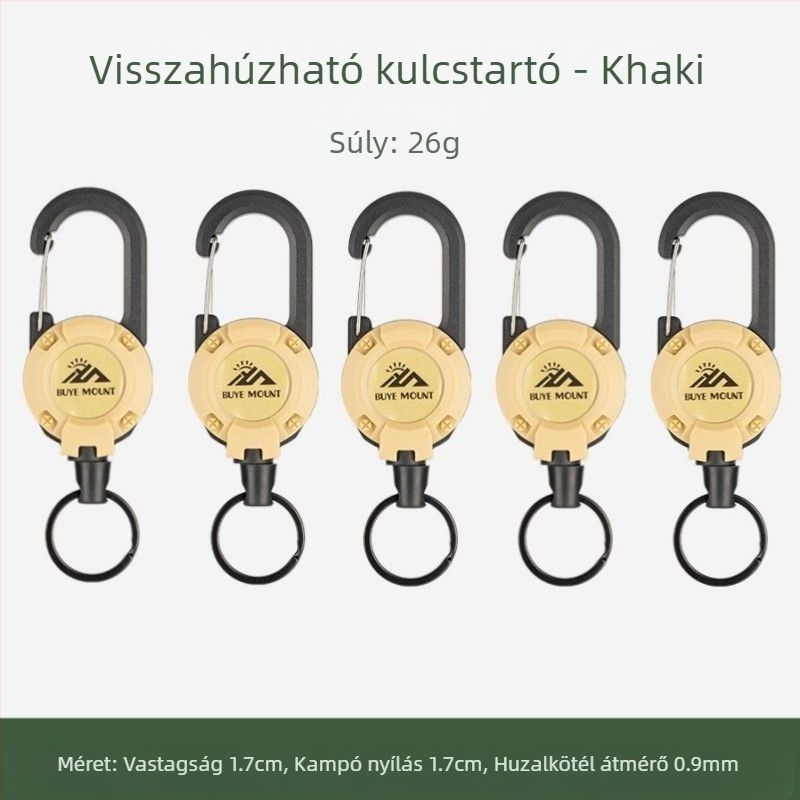 Kültéri kemping taktikai visszahúzható csattal acél drótkötél multifunkcionális kulcstartó kemping visszapattanásgátló kötél visszahúzható