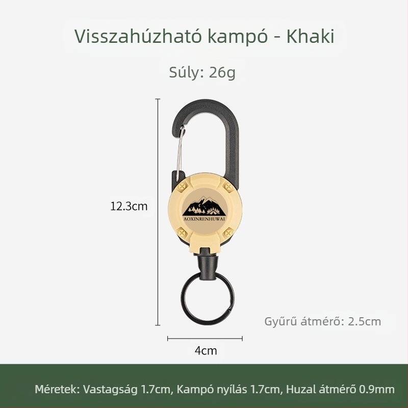 Kültéri kemping taktikai visszahúzható csattal acél drótkötél multifunkcionális kulcstartó kemping visszapattanásgátló kötél visszahúzható