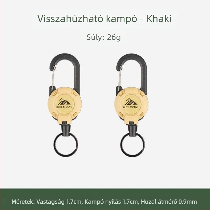 Kültéri kemping taktikai visszahúzható csattal acél drótkötél multifunkcionális kulcstartó kemping visszapattanásgátló kötél visszahúzható