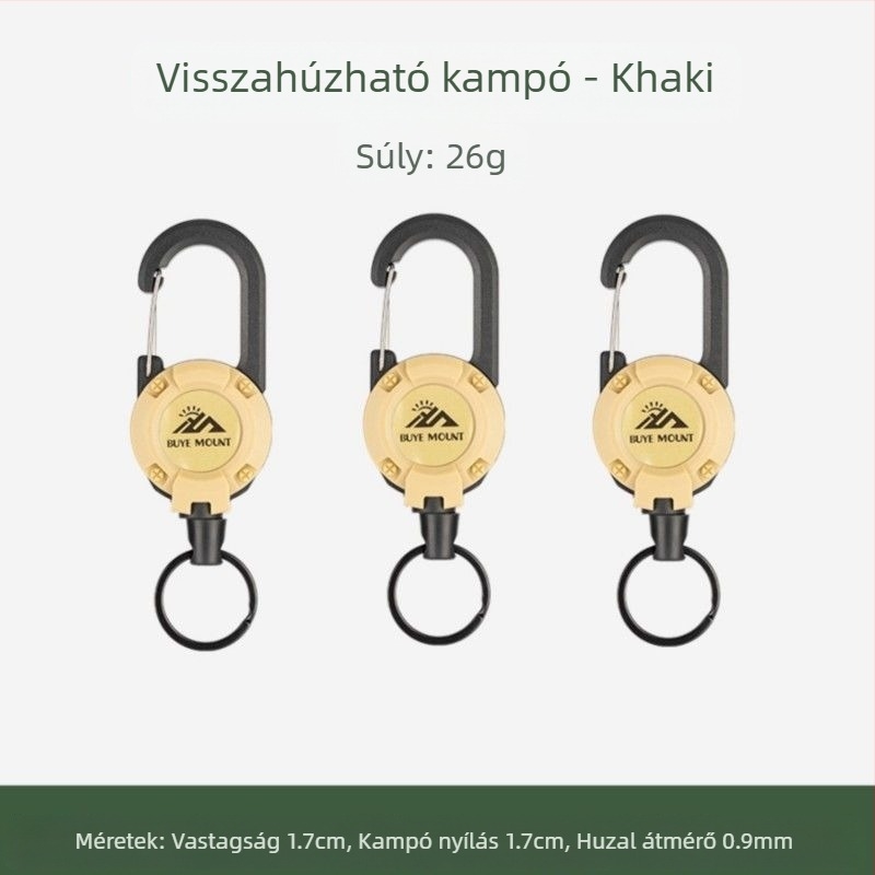 Kültéri kemping taktikai visszahúzható csattal acél drótkötél multifunkcionális kulcstartó kemping visszapattanásgátló kötél visszahúzható