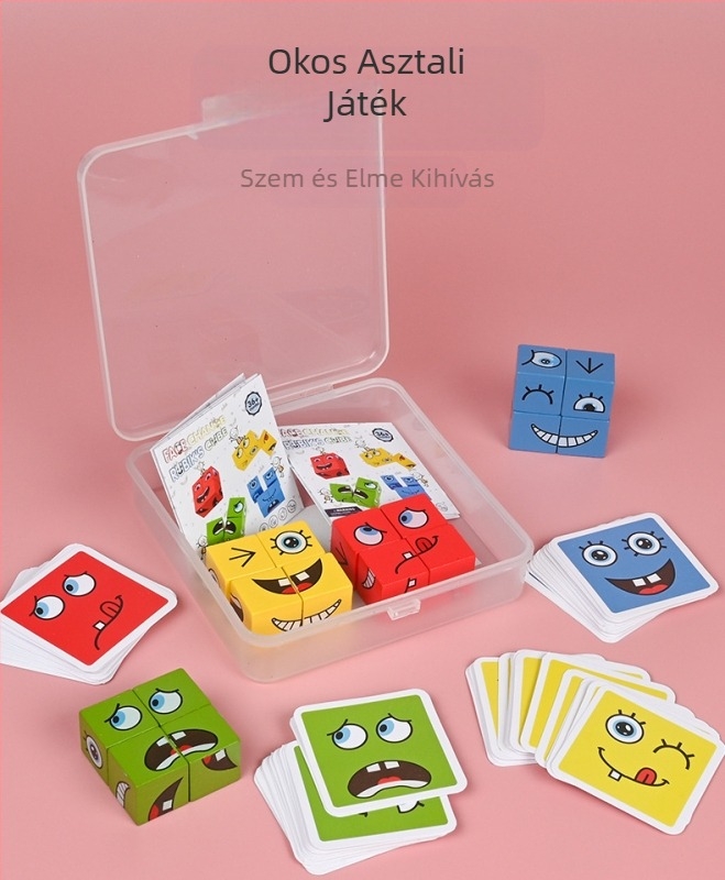Gyermekeknek való arcváltó Rubik-kocka építőelemek Oktatójátékok Szülő-gyermek interaktív asztali csatajáték Fa mosolygós minta Rubik-kocka